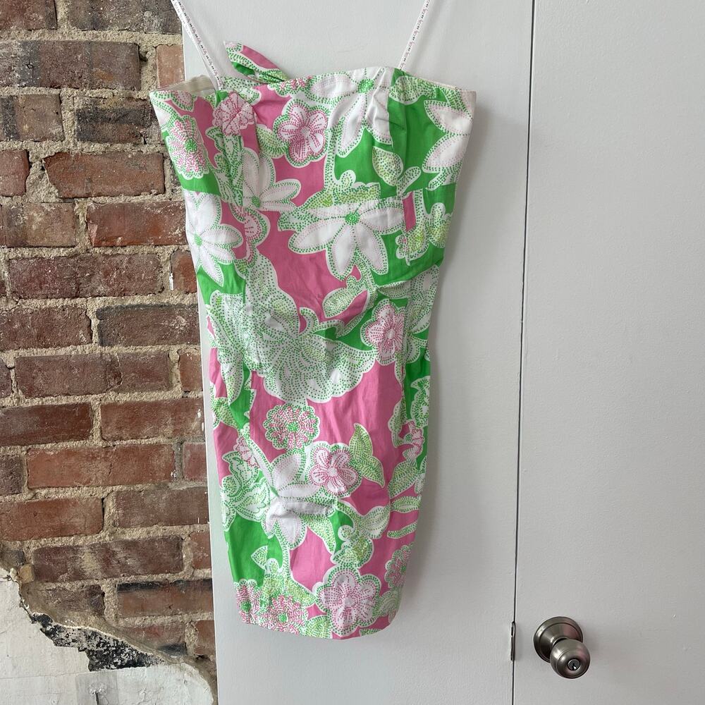 Lilly Pulitzer Women's Size 4 Strapless Floral Shift Dress Pink Green Lined